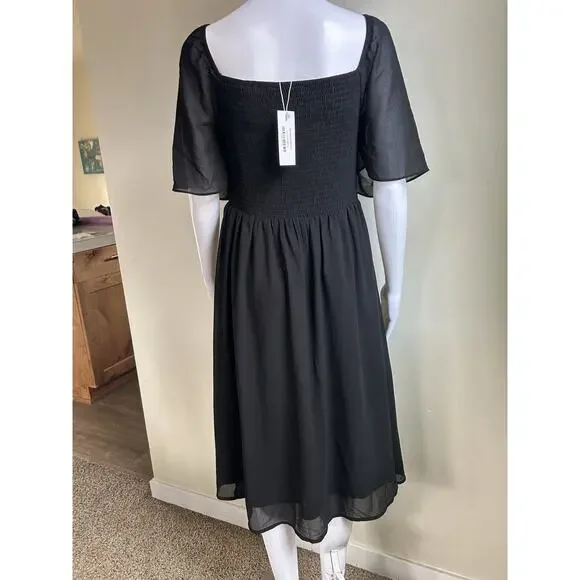 Baltic Born Black Midi Dress XL Sheer Sleeve Sweetheart A Line Fit Flare NWT - Picture 12 of 14